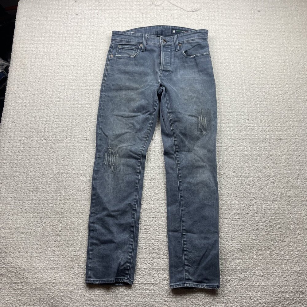 G-Star RAW 3301 Slim Jeans Mens 30 X 30 Blue Distressed Premium Italian Fabric*